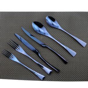 Uniturcky Flatware Set 18/10 Stainless Steel Mirror Polished Blue Cutlery - Silverware Utensil Set of Serrated Steak Knife Dinner Fork Knife Spoon Salad Fork Dessert Spoon,6 Piece Service for 1