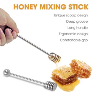 DUGATO Honey and Syrup Dippers, 2pcs 6.3 Inch 304 Stainless Steel Honeycomb Stick Spoon Stirrer Server for Honey Pot Jar Containers (Silver)