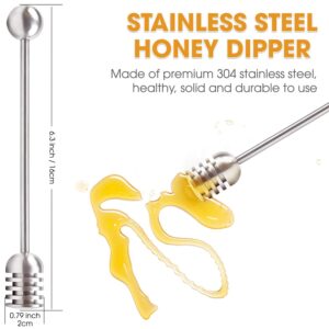 DUGATO Honey and Syrup Dippers, 2pcs 6.3 Inch 304 Stainless Steel Honeycomb Stick Spoon Stirrer Server for Honey Pot Jar Containers (Silver)