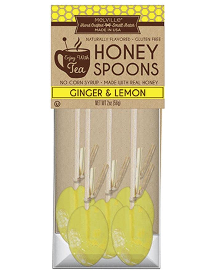 MelvilleCandy Hard Candy Ginger Lemon Honey Spoons Lollipop On Wooden Ball Sticks, 5 Count Bag