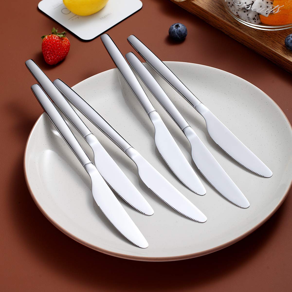 Berglander Dinner Knives Set Of 6, Stainless Steel Shiny Modern Dinner Knife, Butter Knife Table Knives Dishwasher Safe