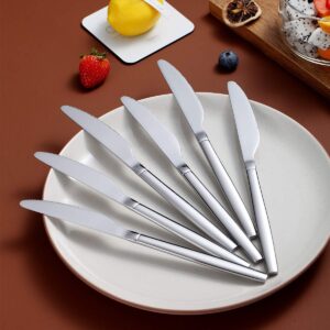 Berglander Dinner Knives Set Of 6, Stainless Steel Shiny Modern Dinner Knife, Butter Knife Table Knives Dishwasher Safe