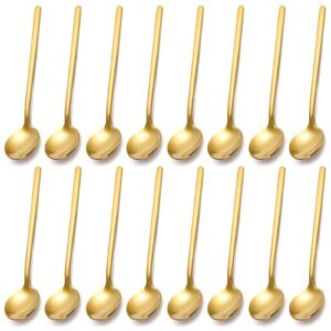 jucoan 16 pack espresso spoons, 5 inch mini coffee spoons, gold plated stainless steel teaspoons for dessert sugar cake ice cream cappuccino
