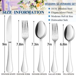 Herogo 18/10 Stainless Steel Silverware Set, 60-Piece Fancy Flatware Cutlery Set for 12, Modern Tableware Eating Utensils Set for Home Restaurant Wedding, Mirror Polished, Dishwasher Safe