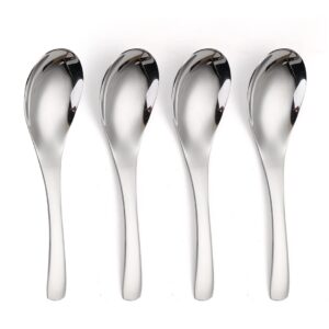 axiaolu thick heavy-weight soup spoons, stainless steel silver table spoon, 6.3 inches korean spoons for cereal ramen soup dips curry sauces stews, set of 4