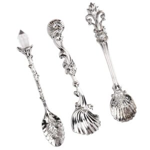 fdit vintage style coffee spoons set 3pcs dessert spoons royal style metal carved teaspoons for kitchen dining bar and tea parties