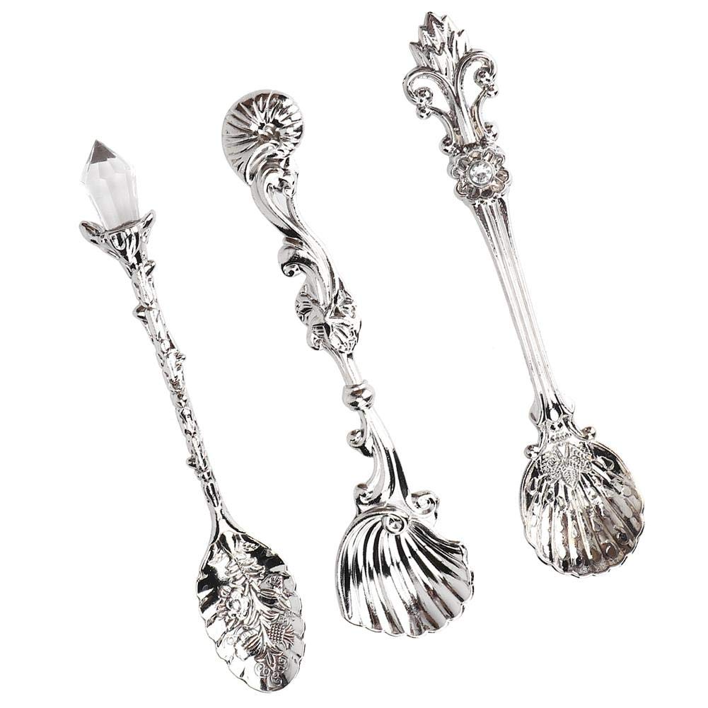 Fdit Vintage Style Coffee Spoons Set 3Pcs Dessert Spoons Royal Style Metal Carved Teaspoons for Kitchen Dining Bar and Tea Parties