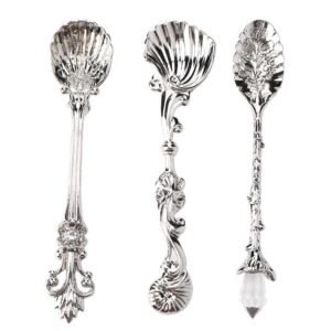 Fdit Vintage Style Coffee Spoons Set 3Pcs Dessert Spoons Royal Style Metal Carved Teaspoons for Kitchen Dining Bar and Tea Parties