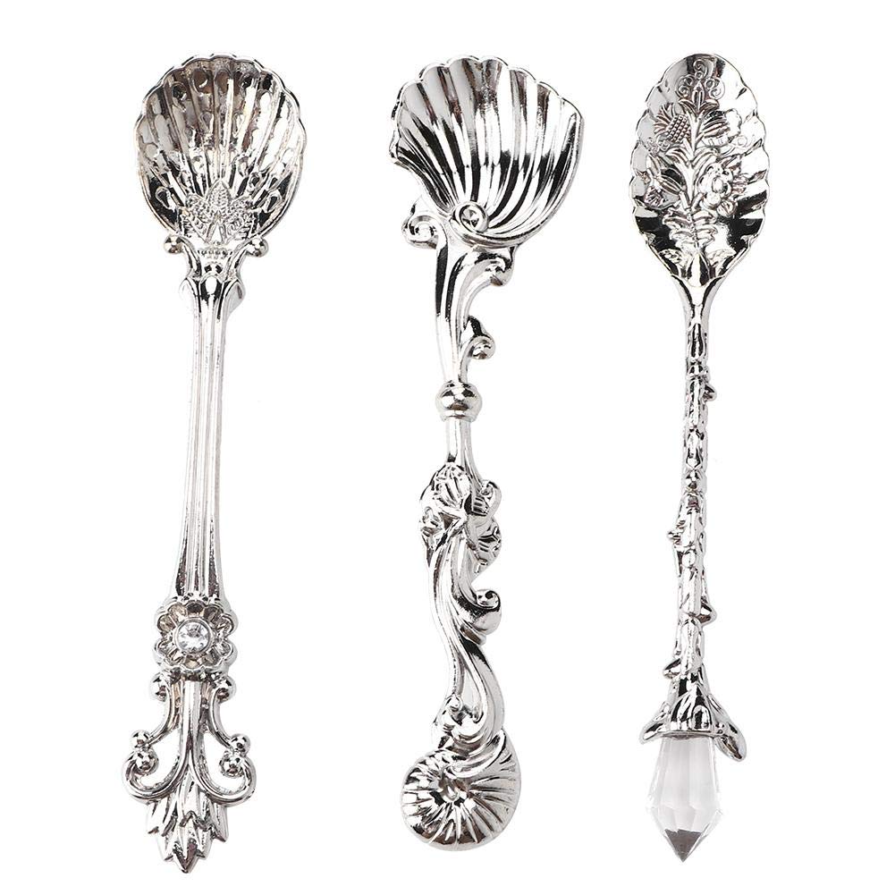 Fdit Vintage Style Coffee Spoons Set 3Pcs Dessert Spoons Royal Style Metal Carved Teaspoons for Kitchen Dining Bar and Tea Parties