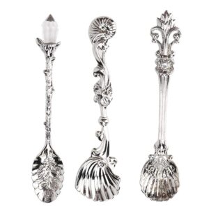 Fdit Vintage Style Coffee Spoons Set 3Pcs Dessert Spoons Royal Style Metal Carved Teaspoons for Kitchen Dining Bar and Tea Parties