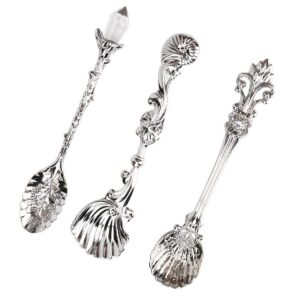 Fdit Vintage Style Coffee Spoons Set 3Pcs Dessert Spoons Royal Style Metal Carved Teaspoons for Kitchen Dining Bar and Tea Parties