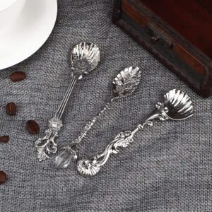 Fdit Vintage Style Coffee Spoons Set 3Pcs Dessert Spoons Royal Style Metal Carved Teaspoons for Kitchen Dining Bar and Tea Parties