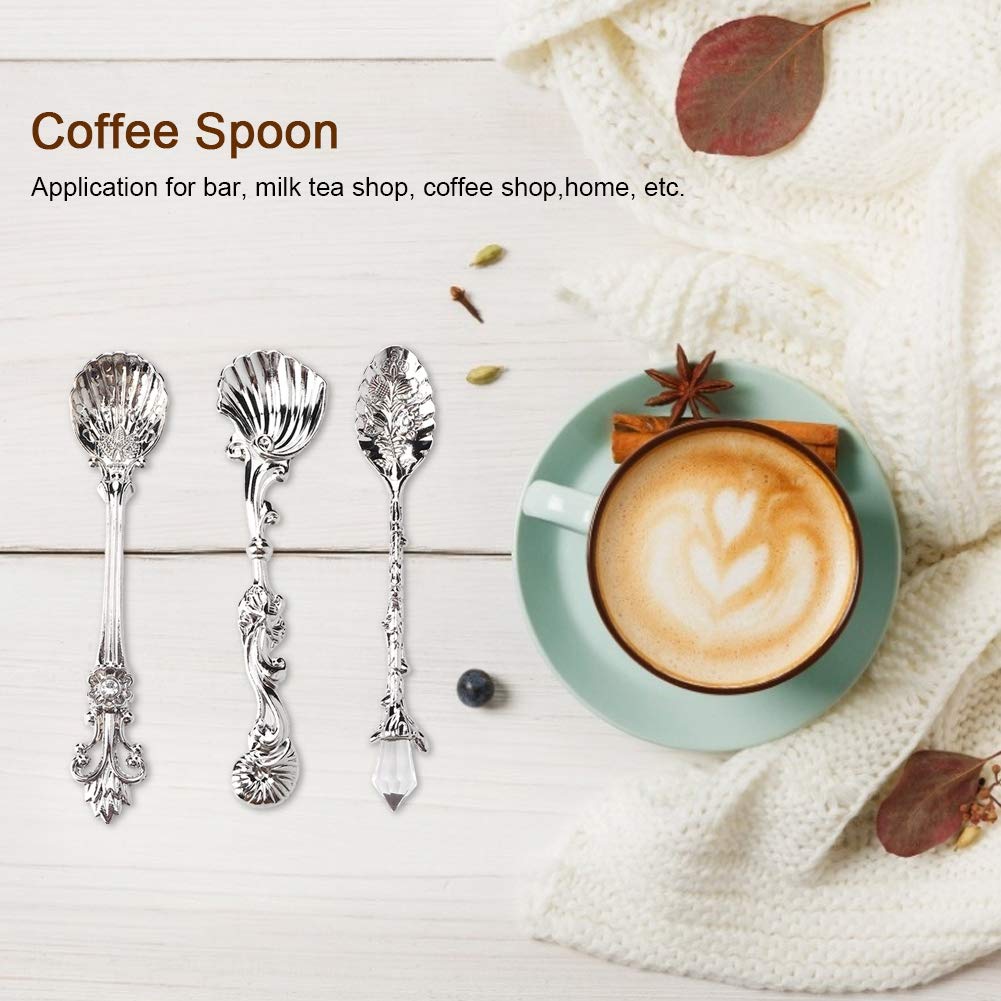 Fdit Vintage Style Coffee Spoons Set 3Pcs Dessert Spoons Royal Style Metal Carved Teaspoons for Kitchen Dining Bar and Tea Parties