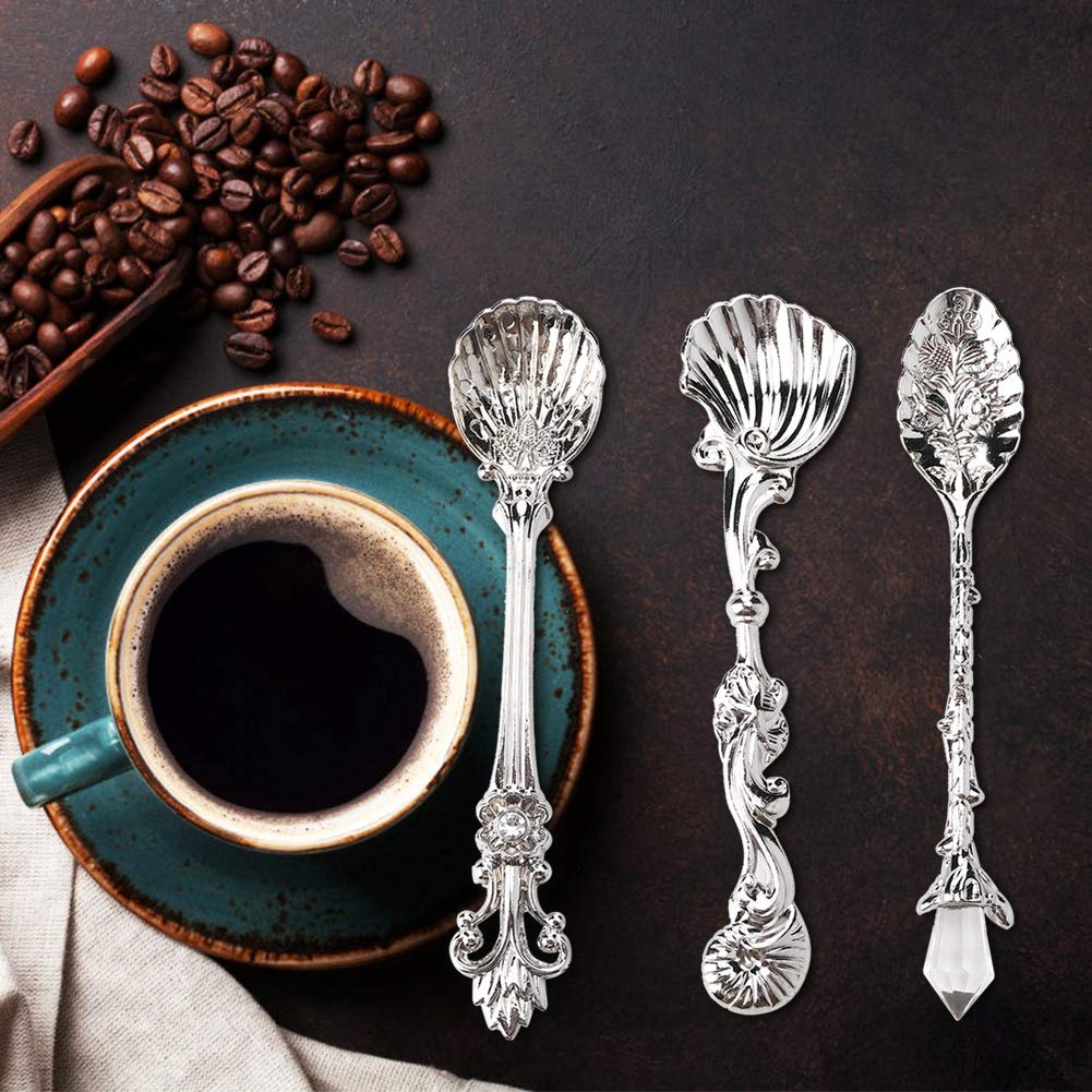 Fdit Vintage Style Coffee Spoons Set 3Pcs Dessert Spoons Royal Style Metal Carved Teaspoons for Kitchen Dining Bar and Tea Parties