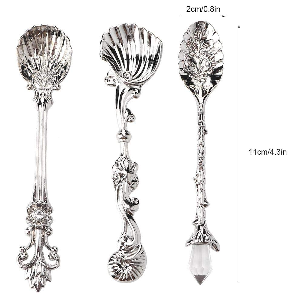 Fdit Vintage Style Coffee Spoons Set 3Pcs Dessert Spoons Royal Style Metal Carved Teaspoons for Kitchen Dining Bar and Tea Parties