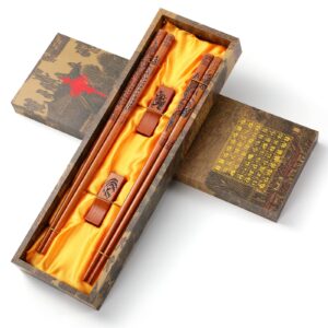 caekaigta chopsticks reusable, wooden dragon and phoenix chopsticks, reusable chopsticks dishwasher safe,chopsticks set gift box packaging（2 pairs）