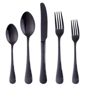 20-piece black flatware silverware set, bisda stainless steel cutlery sets, multipurpose use for home, kitchen, restaurant, hotel tableware utensil service for 4