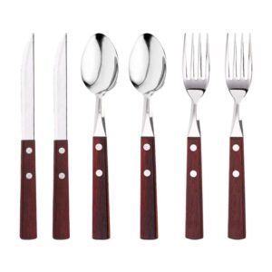 gracelife 6-pack wooden handle stainless steel cutlery set forks spoons knives flatware set