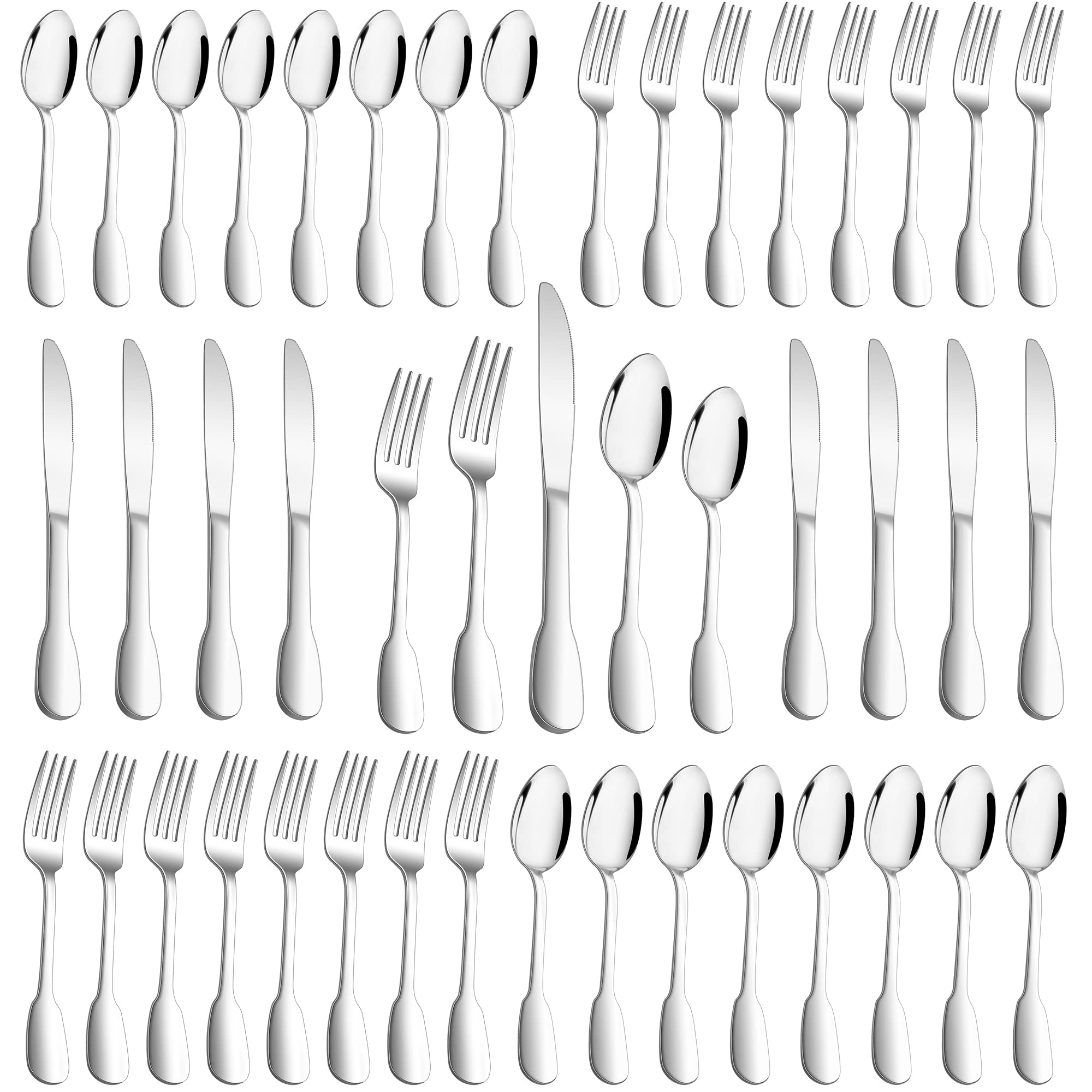 40-Piece Silverware Set for 8, E-far Stainless Steel Flatware Cutlery Set with Design Handle, Modern Metal Tableware Eating Utensils for Kitchen Restaurant Wedding, Mirror Polish & Dishwasher Safe