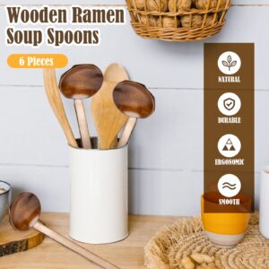ORYOUGO 6 Pieces Handcrafted Wooden Ramen Soup Spoon with Long Handle Home Tableware Kitchen Utensils, 8.6in