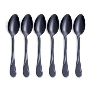 black dessert spoon set, seeshine 6.5-inch stainless steel shiny black teaspoon, espresso coffee spoon, set of 6