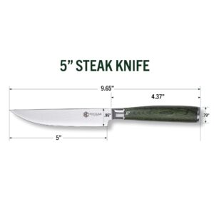 HexClad 10 Piece Knife Set - 4 piece Steak Knives and 6 Piece Essential Knife Set, Fine Edge, Non-Serrated, 60 Rockwell Rating, Forest Green Pakkawood Handles