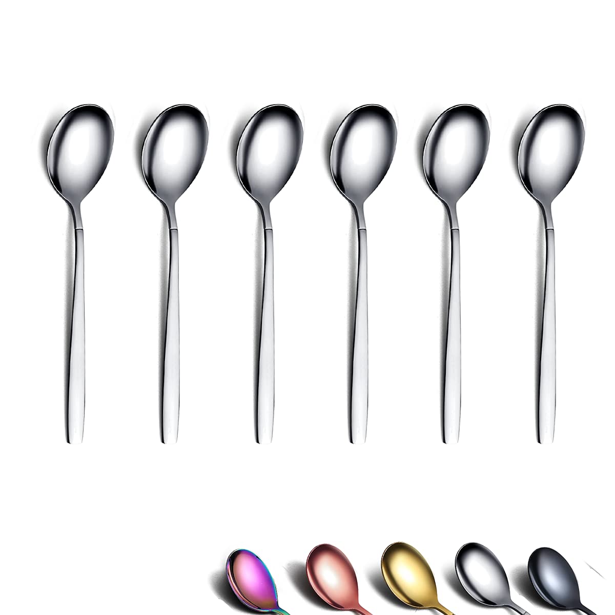 Berglander Teaspoons 6.3" Set of 6, Stainless Steel Shiny Polish Tea Spoons Silverware, Modern Design Tea Spoon Small Dessert Spoon Teaspoon Sturdy Easy To Clean Dishwasher Safe