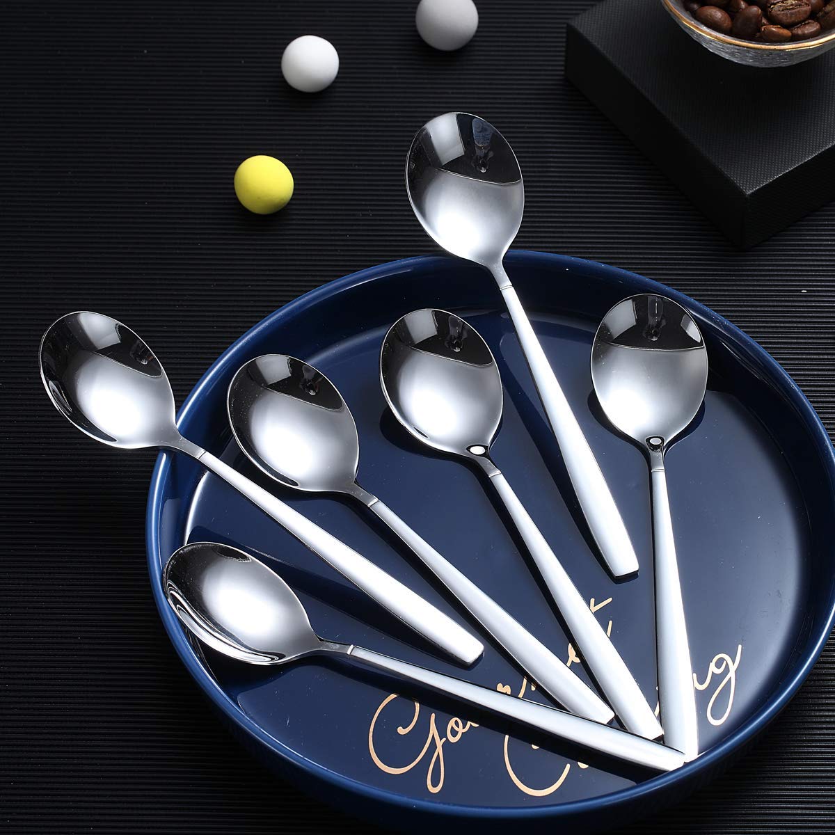 Berglander Teaspoons 6.3" Set of 6, Stainless Steel Shiny Polish Tea Spoons Silverware, Modern Design Tea Spoon Small Dessert Spoon Teaspoon Sturdy Easy To Clean Dishwasher Safe