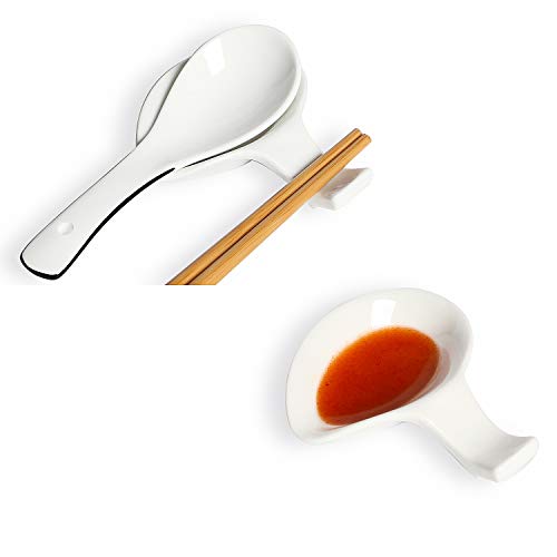 Spoon Holder, Ceramic Chopstick Fork Knife Rests, Sauce Plate, Set of 4, White