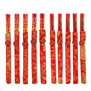 cheeseandu 10pairs chinese knot red wood chopsticks durable household food stick with gold dragon phoenix pattern printed tableware chopstick set wedding gift christmas gift 2021 new year gift