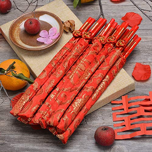 CheeseandU 10Pairs Chinese Knot Red Wood Chopsticks Durable Household Food Stick with Gold Dragon Phoenix Pattern Printed Tableware Chopstick Set Wedding Gift Christmas Gift 2021 New Year Gift