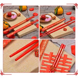 CheeseandU 10Pairs Chinese Knot Red Wood Chopsticks Durable Household Food Stick with Gold Dragon Phoenix Pattern Printed Tableware Chopstick Set Wedding Gift Christmas Gift 2021 New Year Gift