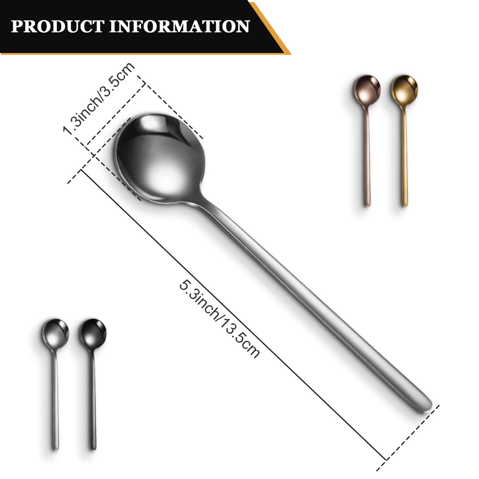 4 Pieces Coffee Spoons Teaspoons Stainless Steel Espresso Spoons Frosted Handle Soup Spoons for Coffee Sugar Soup Ice Cream Dessert Cake Supplies, 5.31 Inch and 4 Colors