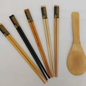 JapanBargain 2660, Wooden Chopsticks with Rice Paddle Scoop Gift Boxed Set Reusable Japanese Chinese Korean Bamboo Chop Sticks Dishwasher Safe