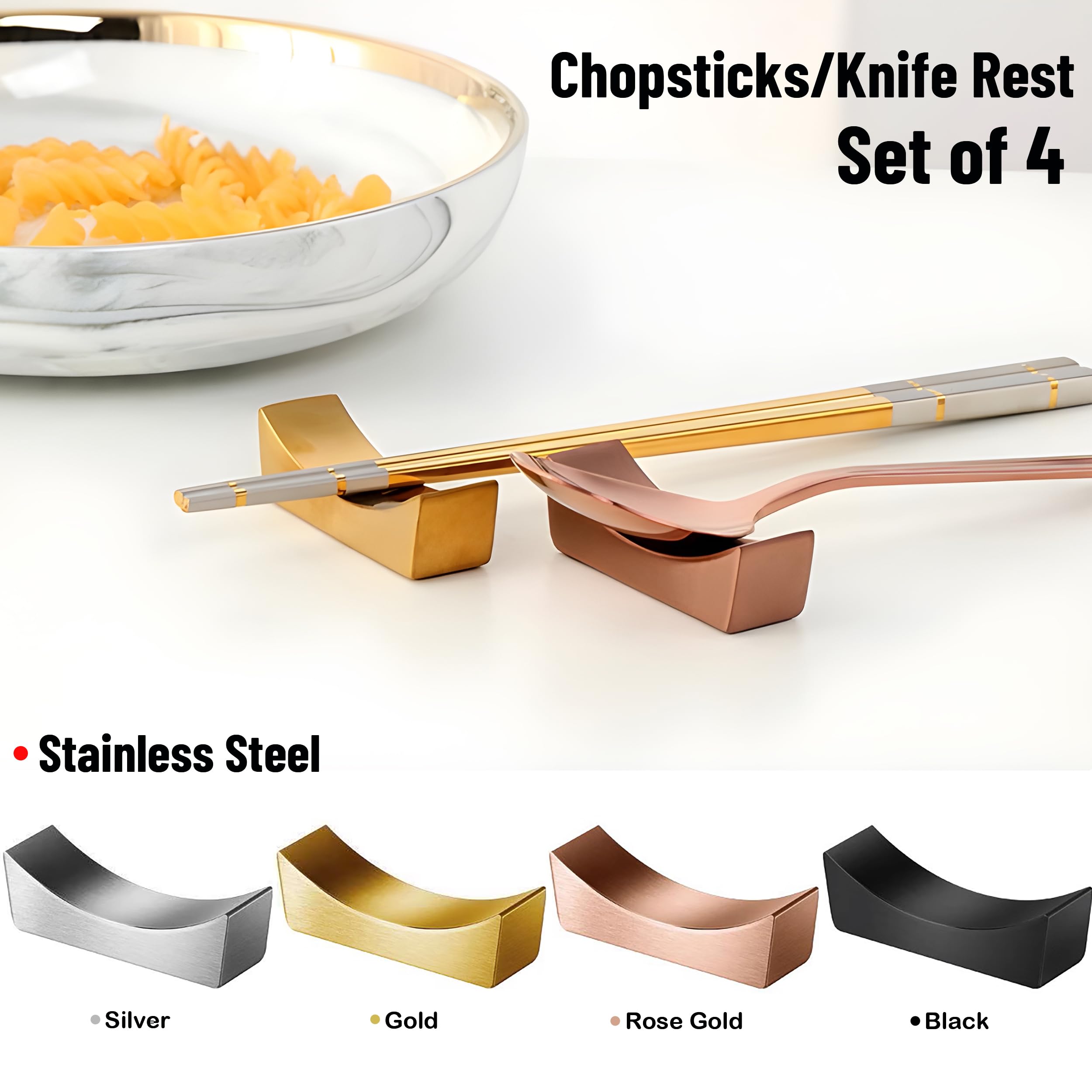 MyLifeUNIT Stainless Steel Chopsticks Rest, Knife Rest and Chopsticks Holder, Set of 4