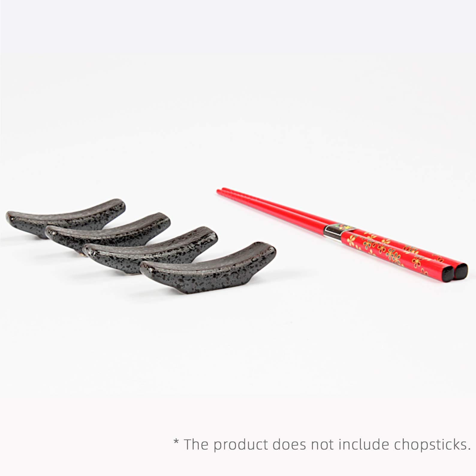 Chopsticks Holder Set of 4 Ceramic Chopstick Stand Rest Rack Spoon Fork Knife Holder Set(Black)