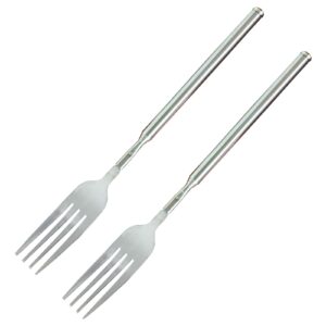 flylin 2pcs extending fork, adjustable telescopic fork stainless steel extendable long handle fork stainless steel retractable fork for eating bbq dinner dessert (8.7-25.4inch)