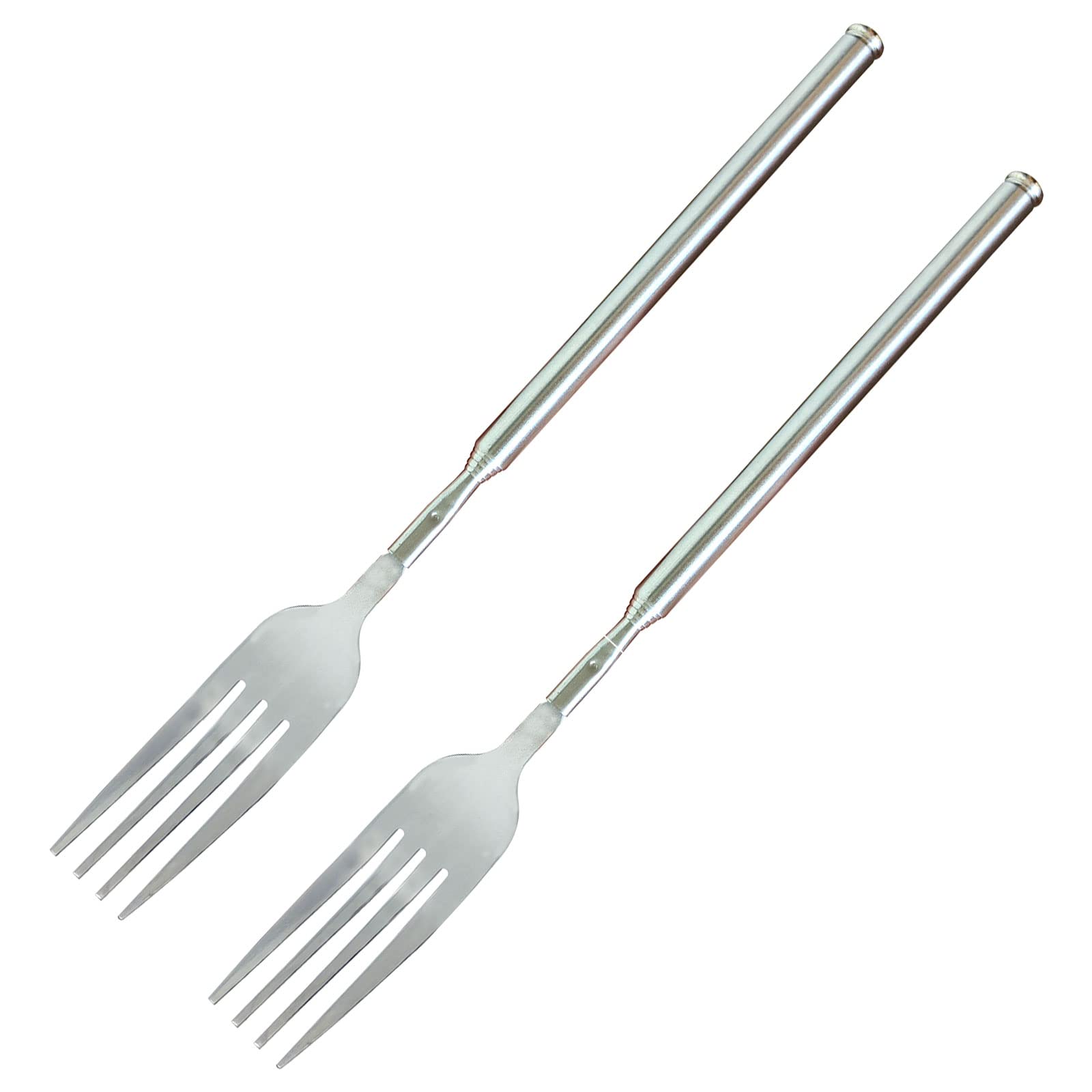 Flylin 2Pcs Extending Fork, Adjustable Telescopic Fork Stainless Steel Extendable Long Handle Fork Stainless Steel Retractable Fork for Eating BBQ Dinner Dessert (8.7-25.4inch)