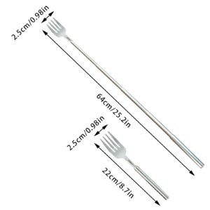 Flylin 2Pcs Extending Fork, Adjustable Telescopic Fork Stainless Steel Extendable Long Handle Fork Stainless Steel Retractable Fork for Eating BBQ Dinner Dessert (8.7-25.4inch)