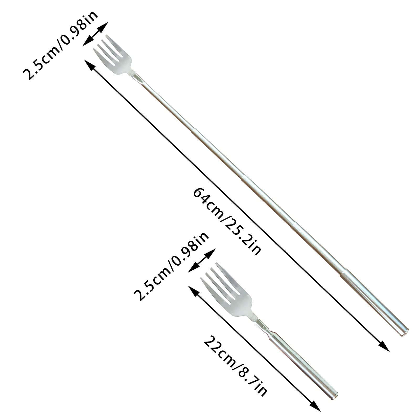 Flylin 2Pcs Extending Fork, Adjustable Telescopic Fork Stainless Steel Extendable Long Handle Fork Stainless Steel Retractable Fork for Eating BBQ Dinner Dessert (8.7-25.4inch)