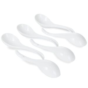 asian soup spoons set of 6, ceramic japanese soup spoons, ramen spoon for cereal wonton dumpling noodles,table spoon set dishwasher safe easy to clean, white