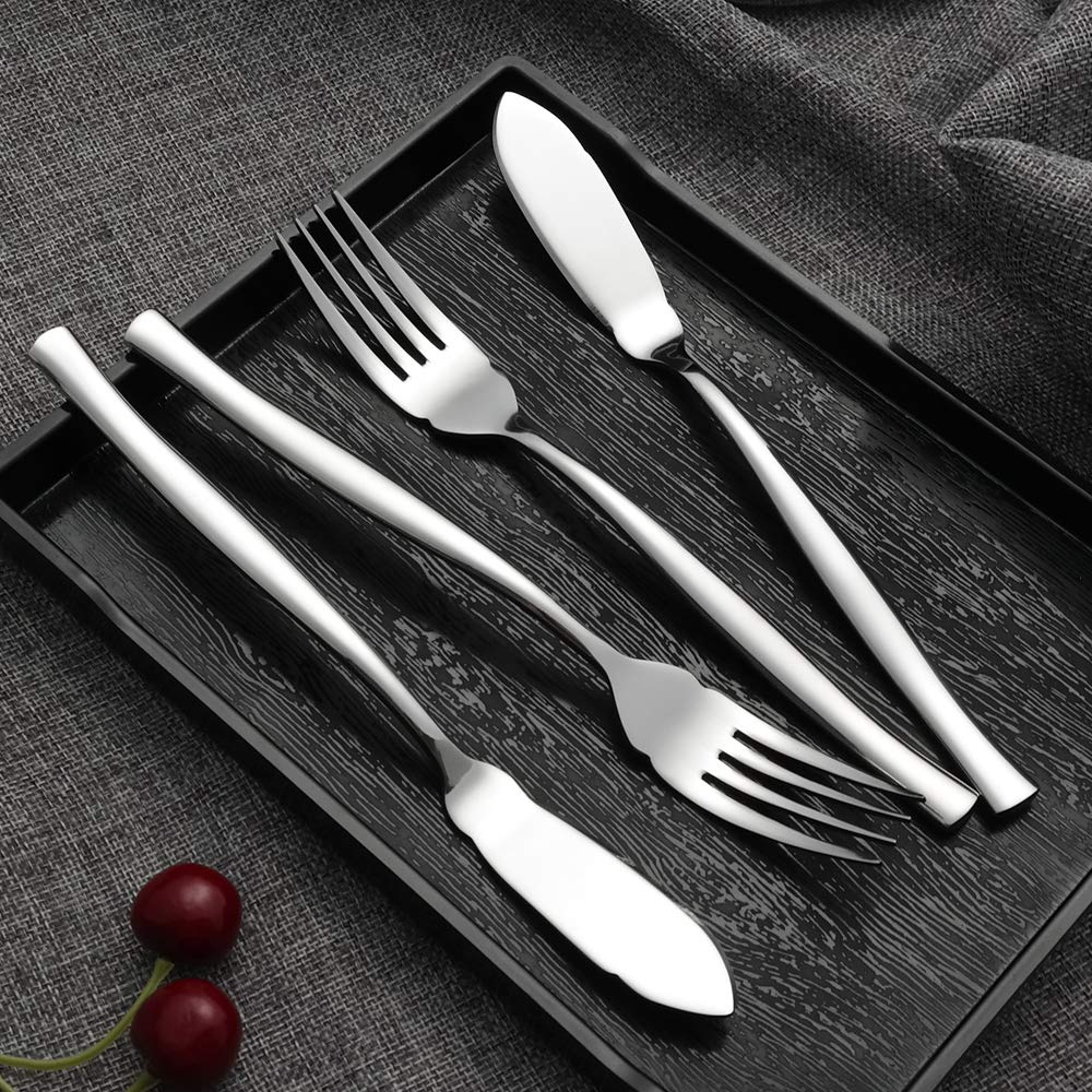 Idomy 8-Piece Stainless Steel Fish Forks Fish Knives, Fish Serving Fork and Fish Serving Knife