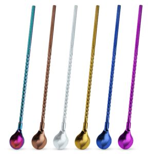 6 PCS Long Handle Spoon, 9 Inch Ice Tea Spoon, Ice Cream Spoon, Coffee Spoon, Cocktail Stirring Spoons, Reusable Stainless Steel Straw Spoon for Cold Drink