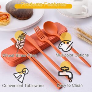 Tneene 6 Pack Wheat Straw Cutlery, Portable Travel Utensils Spoon Fork Knife, Reusable Flatware Set with Case for Travel Office Lunch Camping Daily Use(6 Colors)