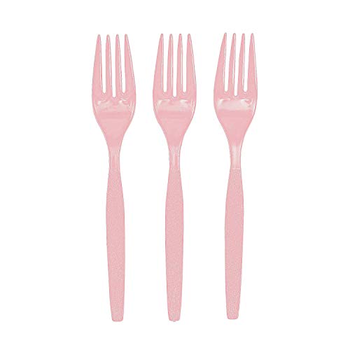 Fun Express - Light Pink Plastic Forks (50 Pc) - Party Supplies - Solid Tableware - Cutlery - 50 Pieces