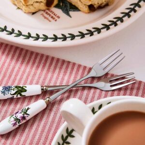 Portmeirion Botanic Garden Pastry Forks | 6 Inch Dessert Forks | Set of 6 Forks with Assorted Floral Motifs | Made from Stainless Steel with Porcelain Handles