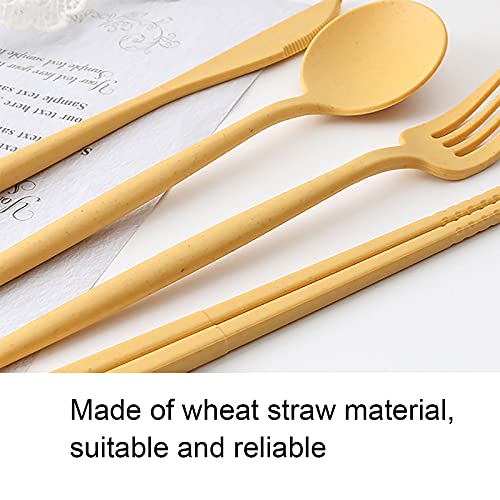 WJINGS 4 Sets Wheat Straw Cutlery, Portable Cutlery Set, Reusable Travel Flatware Set, for Lunch Boxes Workplace Camping School Picnic or Daily Use (Green, yellow, orange, blue)