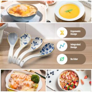 IQCWOOD Asian Soup Spoons, 6.2inch Ceramic Chinese Soup Spoons, Japanese Soup Spoon for Ramen Pho Wonton Dumpling Miso,4pcs