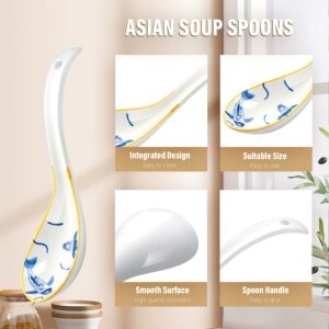 IQCWOOD Asian Soup Spoons, 6.2inch Ceramic Chinese Soup Spoons, Japanese Soup Spoon for Ramen Pho Wonton Dumpling Miso,4pcs