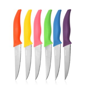 eocogup steak knives,4.5'' serrated steak knives set of 6,dishwasher safe,resists rust,ultra sharp and won't have the feeling of shred your meat,high carbon stainless steel color handle